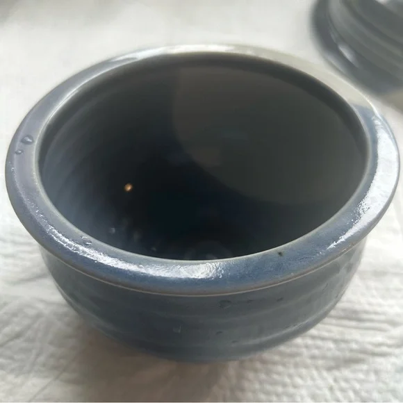 Art Studio Pottery Ceramic Serving Dish with Bowl Chip Dip Appetizer Blue Signed